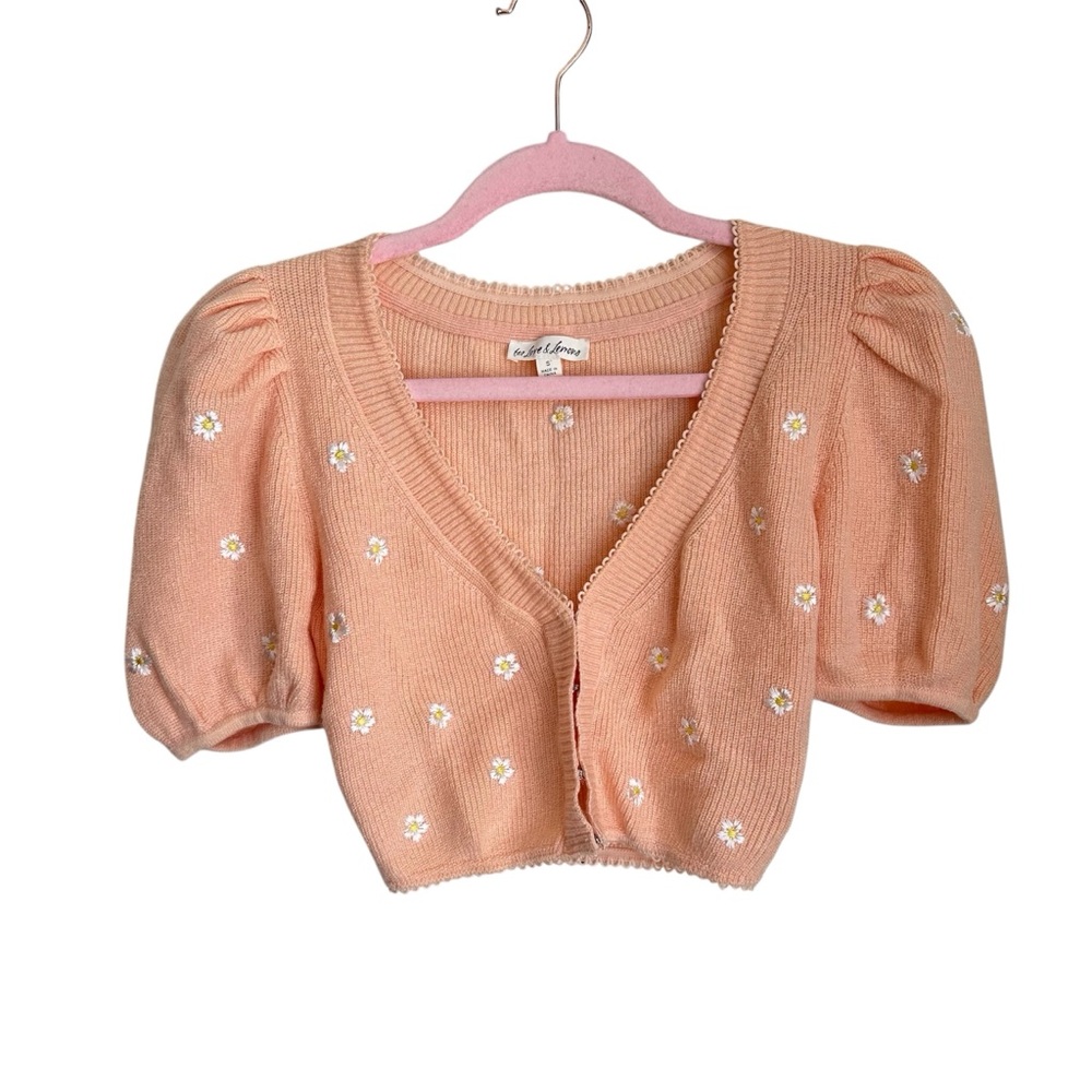For love and lemons orange sherbet knitted cardigan white flower daisies sz s